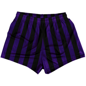 Purple Violet Laker & Black Vertical Stripe Womens & Girls Sport Shorts End Made In USA by Ultras Purple Violet Laker & Black Vertical Stripe Womens & Girls Sport Shorts End Made In USA by Ultras