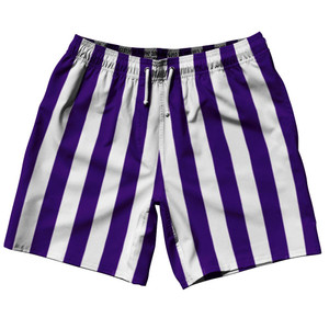 Purple Violet Laker & White Vertical Stripe Swim Shorts 7.5" Made in USA by Ultras Purple Violet Laker & White Vertical Stripe Swim Shorts 7.5" Made in USA by Ultras