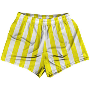 Canary Yellow & White Vertical Stripe Womens & Girls Sport Shorts End Made In USA by Ultras Canary Yellow & White Vertical Stripe Womens & Girls Sport Shorts End Made In USA by Ultras