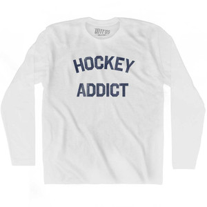 Hockey Addict Adult Cotton Long Sleeve T-shirt - White