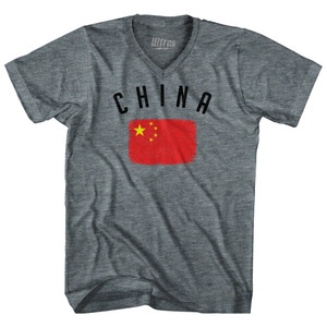 China Country Flag Heritage Tri-Blend V-Neck Womens Junior Cut T-Shirt by Ultras