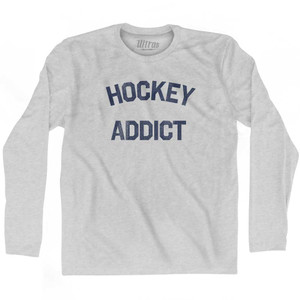 Hockey Addict Adult Cotton Long Sleeve T-shirt - Grey Heather