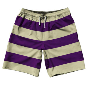 Medium Purple & Vegas Gold Horizontal Stripe 10" Swim Shorts Made in USA by Ultras Medium Purple & Vegas Gold Horizontal Stripe 10" Swim Shorts Made in USA by Ultras