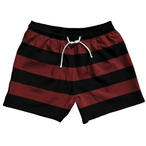 Maroon Red & Black Horizontal Stripe 5" Swim Shorts Made in USA by Ultras Maroon Red & Black Horizontal Stripe 5" Swim Shorts Made in USA by Ultras