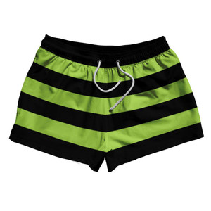 Lime Green & Black Horizontal Stripe 2.5" Swim Shorts Made in USA by Ultras Lime Green & Black Horizontal Stripe 2.5" Swim Shorts Made in USA by Ultras