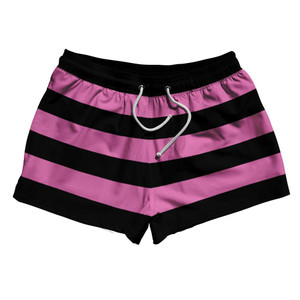 Hot Pink & Black Horizontal Stripe 2.5" Swim Shorts Made in USA by Ultras Hot Pink & Black Horizontal Stripe 2.5" Swim Shorts Made in USA by Ultras