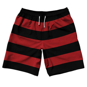 Dark Red & Black Horizontal Stripe 10" Swim Shorts Made in USA by Ultras Dark Red & Black Horizontal Stripe 10" Swim Shorts Made in USA by Ultras