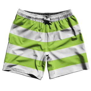Lime Green & White Horizontal Stripe 7" Swim Shorts Made in USA by Ultras