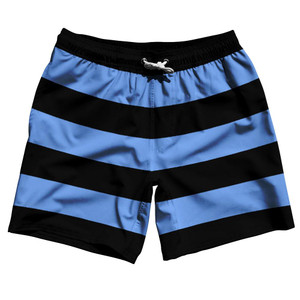 Carolina Blue & Black Horizontal Stripe 7" Swim Shorts Made in USA by Ultras