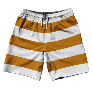 Burnt Orange & White Horizontal Stripe 10" Swim Shorts Made in USA by Ultras Burnt Orange & White Horizontal Stripe 10" Swim Shorts Made in USA by Ultras