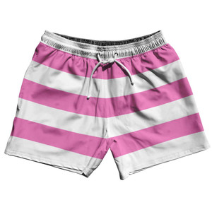Hot Pink & White Horizontal Stripe 5" Swim Shorts Made in USA by Ultras Hot Pink & White Horizontal Stripe 5" Swim Shorts Made in USA by Ultras