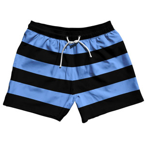 Carolina Blue & Black Horizontal Stripe 5" Swim Shorts Made in USA by Ultras