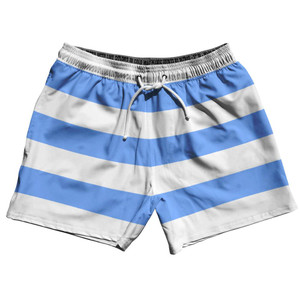 Carolina Blue & White Horizontal Stripe 5" Swim Shorts Made in USA by Ultras