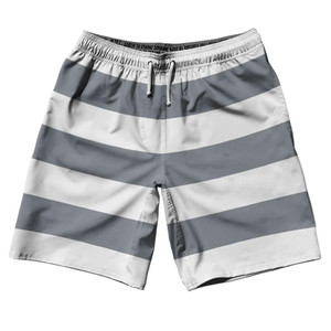 Dark Grey & White Horizontal Stripe 10" Swim Shorts Made in USA by Ultras Dark Grey & White Horizontal Stripe 10" Swim Shorts Made in USA by Ultras