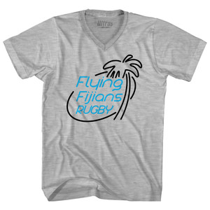 Fiji Rugby Flying Fijians Adult Cotton V-neck T-shirt - Grey Heather