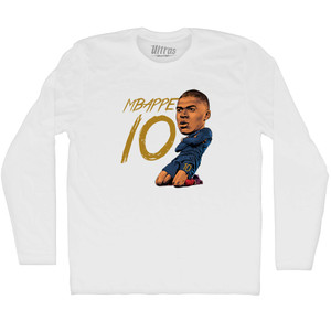 Mbappe France 10 Big Head Adult Cotton Long Sleeve T-shirt - White Mbappe France 10 Big Head Adult Cotton Long Sleeve T-shirt - White