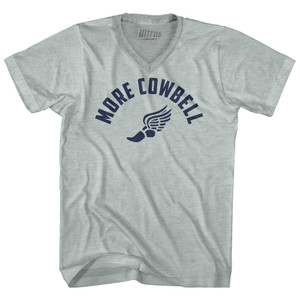 More Cowbell Running Track Foot Wings Adult Tri-Blend V-neck T-shirt - Athletic Cool Grey