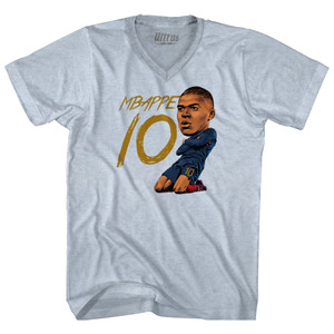 Mbappe France 10 Big Head Adult Tri-Blend V-neck T-shirt - Athletic White Mbappe France 10 Big Head Adult Tri-Blend V-neck T-shirt - Athletic White