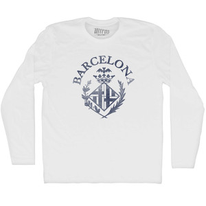 Barcelona Vintage Soccer City Crest Adult Cotton Long Sleeve T-shirt - White Barcelona Vintage Soccer City Crest Adult Cotton Long Sleeve T-shirt - White