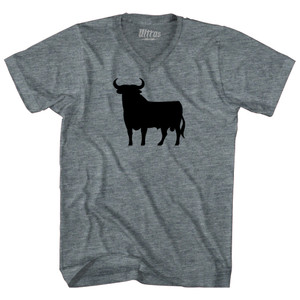 Spain Black Bull Tri-Blend V-neck Womens Junior Cut T-shirt - Athletic Grey Spain Black Bull Tri-Blend V-neck Womens Junior Cut T-shirt - Athletic Grey