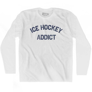 Ice Hockey Addict Adult Cotton Long Sleeve T-shirt - White