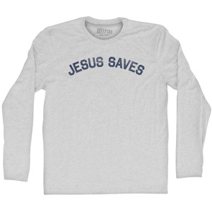 Jesus Saves Adult Cotton Long Sleeve T-shirt - Grey Heather Jesus Saves Adult Cotton Long Sleeve T-shirt - Grey Heather