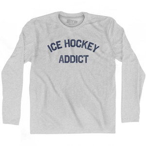 Ice Hockey Addict Adult Cotton Long Sleeve T-shirt - Grey Heather Ice Hockey Addict Adult Cotton Long Sleeve T-shirt - Grey Heather