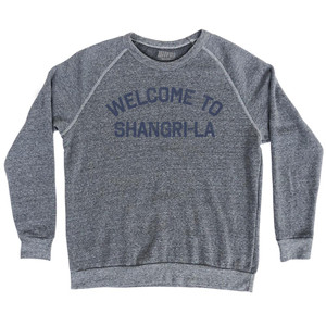 Welcome To Shangri La Adult Tri-Blend Sweatshirt - Athletic Grey