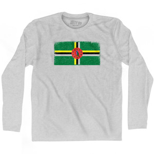 Dominica Country Flag Adult Cotton Long Sleeve T-shirt - Grey Heather Dominica Country Flag Adult Cotton Long Sleeve T-shirt - Grey Heather