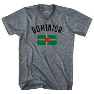Dominica Country Flag Heritage Tri-Blend V-neck Womens Junior Cut T-shirt - Athletic Grey Dominica Country Flag Heritage Tri-Blend V-neck Womens Junior Cut T-shirt - Athletic Grey