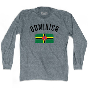 Dominica Country Flag Heritage Adult Tri-Blend Long Sleeve T-shirt - Athletic Grey Dominica Country Flag Heritage Adult Tri-Blend Long Sleeve T-shirt - Athletic Grey