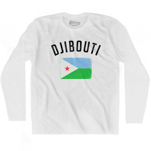 Djibouti Country Flag Heritage Adult Cotton Long Sleeve T-shirt - White Djibouti Country Flag Heritage Adult Cotton Long Sleeve T-shirt - White