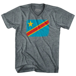 DR Congo Country Flag Adult Tri-Blend V-neck T-shirt - Athletic Grey