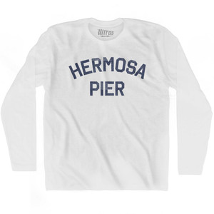 Hermosa Pier Adult Cotton Long Sleeve T-Shirt - White Hermosa Pier Adult Cotton Long Sleeve T-Shirt - White