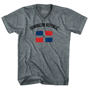 Dominican Republic Country Flag Heritage Tri-Blend V-neck Womens Junior Cut T-shirt - Athletic Grey