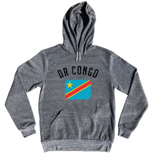 DR Congo Country Flag Heritage Tri-Blend Hoodie - Athletic Grey