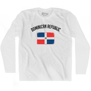 Dominican Republic Country Flag Heritage Adult Cotton Long Sleeve T-shirt - White Dominican Republic Country Flag Heritage Adult Cotton Long Sleeve T-shirt - White