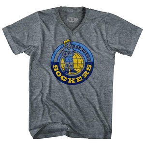 San Diego Sockers Adult Tri-Blend V-Neck T-Shirt - Athletic Grey