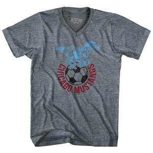 Chicago Mustangs Tri-Blend V-Neck Womens Junior Cut T-Shirt - Athletic Grey