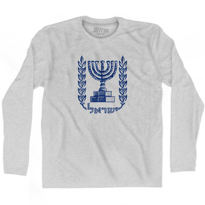 Israel Coat Of Arms Adult Cotton Long Sleeve T-Shirt - Grey Heather Israel Coat Of Arms Adult Cotton Long Sleeve T-Shirt - Grey Heather