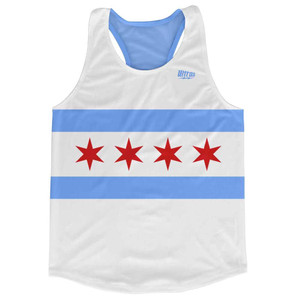 Chicago Flag White Running Tank Top Racerback Track and Cross Country Singlet Jersey Made In USA - White Chicago Flag White Running Tank Top Racerback Track and Cross Country Singlet Jersey Made In USA - White