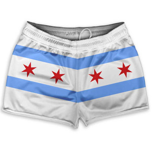 Chicago Flag White Shorty Short Gym Shorts 2.5" Inseam Made in USA - White Chicago Flag White Shorty Short Gym Shorts 2.5" Inseam Made in USA - White