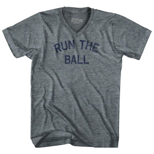 Run The Ball Adult Tri-Blend V-Neck T-Shirt - Athletic Grey