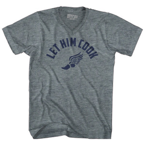 Let Him Cook Track Wings Tri-Blend V-neck Womens Junior Cut T-shirt - Athletic Grey