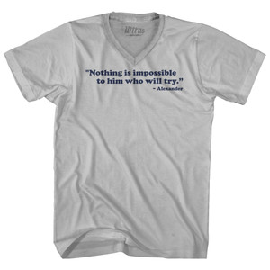 Nothing Is Impossible To Him Who Will Try Alexander Adult Tri-Blend V-neck T-shirt - Cool Grey