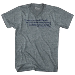 It May Seem Difficult At First But Everything Is Difficult At First Miyamoto Musashi Tri-Blend V-neck Womens Junior Cut T-shirt - Athletic Grey