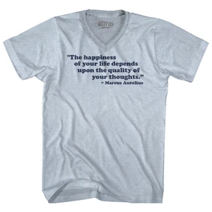 The Happiness Of Your Life Depends Upon The Quality Of Your Thoughts Marcus Aurelius Adult Tri-Blend V-neck T-shirt - Athletic White