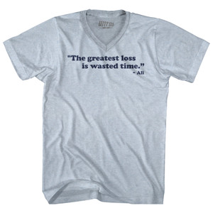 The Greatest Loss is Wasted Time Ali Adult Tri-Blend V-neck T-shirt-Athletic White The Greatest Loss is Wasted Time Ali Adult Tri-Blend V-neck T-shirt-Athletic White