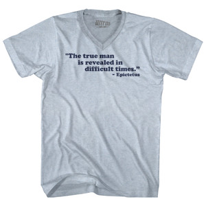 The True Man Is Revealed In Difficult Times Epictetus Adult Tri-Blend V-neck T-shirt - Athletic White