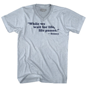 While We Wait For Life Life Passes Seneca Adult Tri-Blend V-neck T-shirt - Athletic White While We Wait For Life Life Passes Seneca Adult Tri-Blend V-neck T-shirt - Athletic White